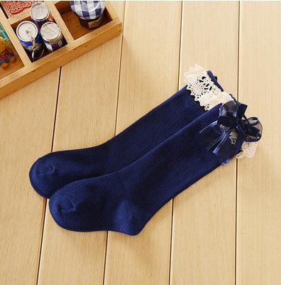Calcetines Altos Princesa con Moño de Encaje Dulce
