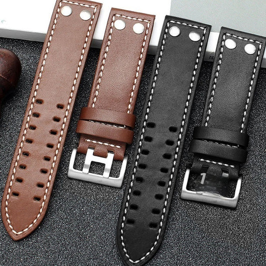 Correa de Reloj Cuero Khaki Field 20-22mm - Primera Capa Premium