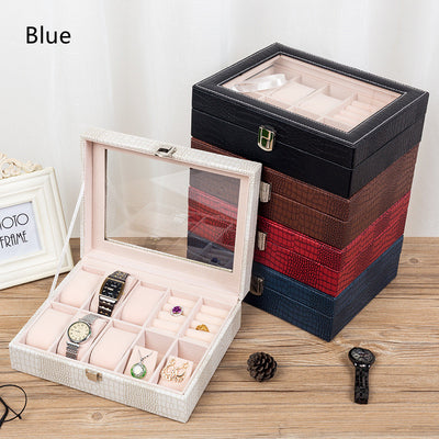 Caja Organizadora de Relojes de Cuero con Techo Transparente - 6 Compartimentos - Image 7