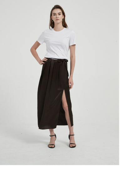 Falda Plisada con Abertura Cintura Alta en Acetato Satinado - Diseño Fluido para Verano - Image 8