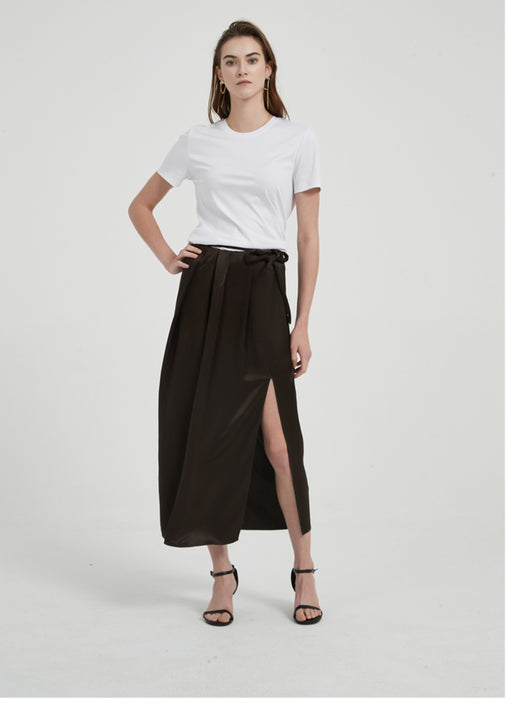 Falda Plisada con Abertura Cintura Alta en Acetato Satinado - Diseño Fluido para Verano - Image 8