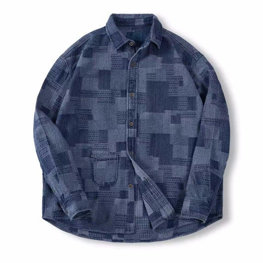 Camisa Denim Cuadros con Costuras Reforzadas - Manga Larga Casual - Image 5