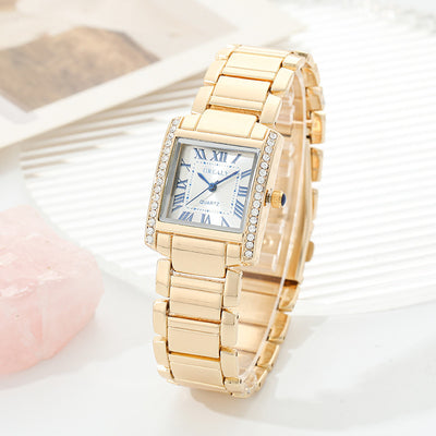 Reloj de Mujer Rectangular Elegante con Números Romanos y Detalles de Diamantes - Image 3