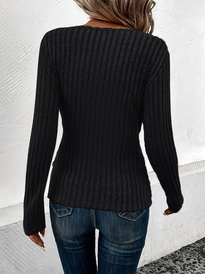Blusa Clásica de Cuello V y Manga Larga en Colores Sólidos para Mujer - Image 11