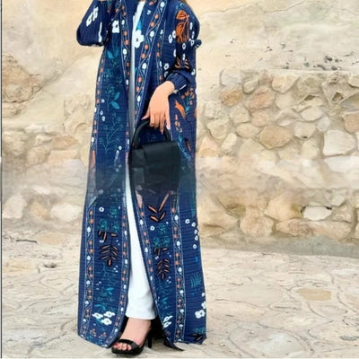 Cardigan Djellaba Étnico con Pliegues y Estampado - Capa Clásica de Moda - Image 13