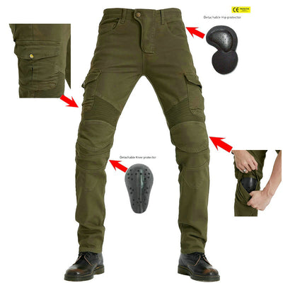 Pantalones de Motociclismo Tácticos Verde Militar con Múltiples Bolsillos y Protección Anti-Caída - Image 4