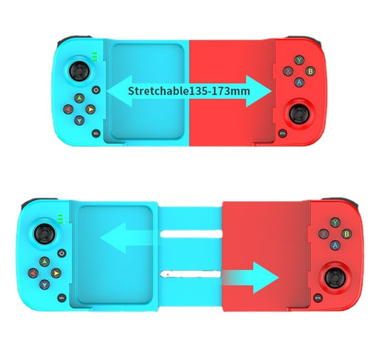 Teal mobile phone wireless game handle with a smartphone inserted, displaying a game, compatible with iOS and Android. - Image 2