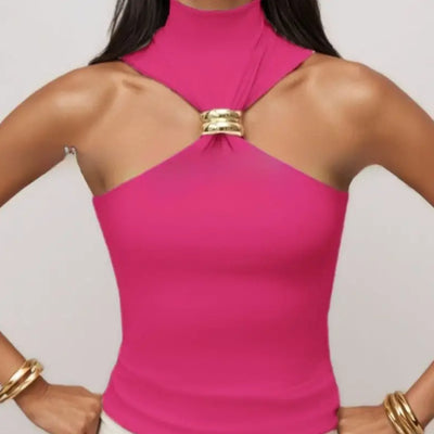 Blusa Dorada sin Mangas con Hombros Descubiertos y Tela Elástica - Image 15
