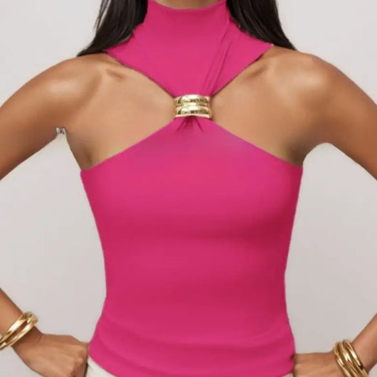Blusa Dorada sin Mangas con Hombros Descubiertos y Tela Elástica - Image 15