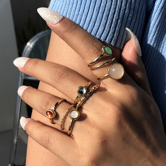 Anillos Articulados de Piedra Colorida con Acabado Metálico para Mujer