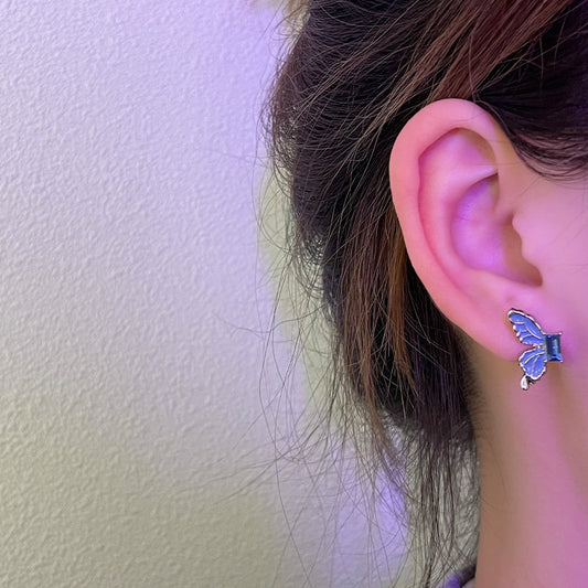 Aretes Mariposa Azul con Pintura al Óleo - Image 2