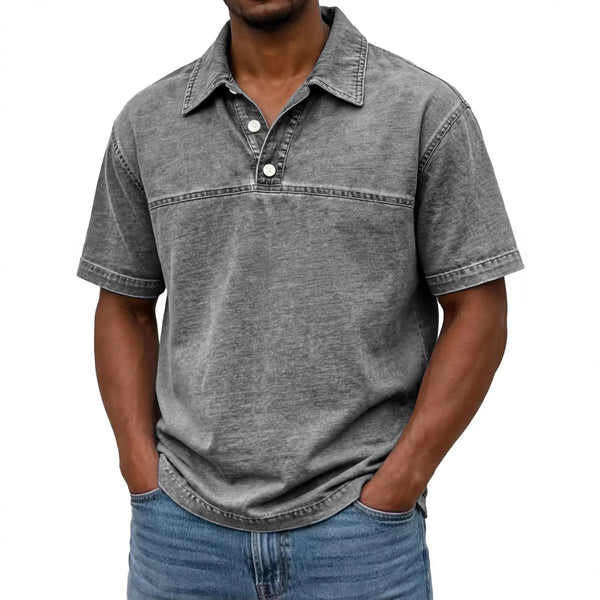 Polo Vintage de Manga Corta en Colores Sólidos para Hombre