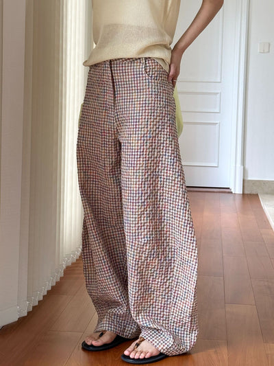 Pantalones de Lino Ancho Cuadros Mujer - Cómodos y Transpirables - Image 12