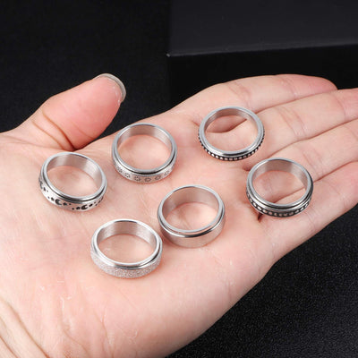 Anillo Giratorio de Acero Inoxidable con Luna y Estrellas para Aliviar Ansiedad - Image 27