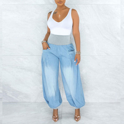 Pantalones Harem Denim Sueltos de Talle Elástico para Mujer - Comodidad de Verano - Image 13