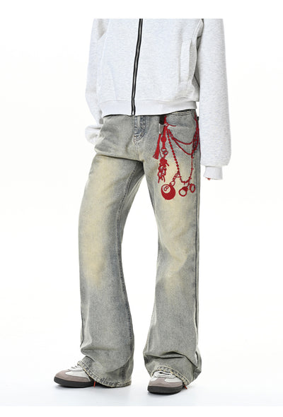 Pantalones Holgados con Bordado Vintage y Cierre - Image 12