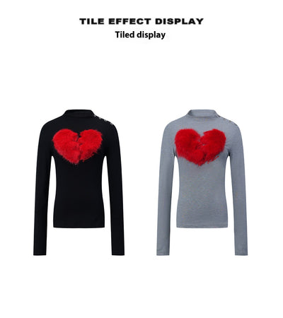 Blusa Retro de Manga Larga con Corazón Creativo - Corte Holgado y Elegante - Image 8