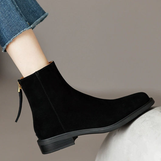 Botas Retro Francesas de Tacón Grueso y Punta Cuadrada para Mujer