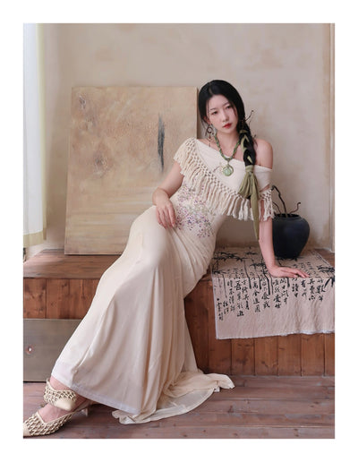 Vestido Bohemio Fishtail con Borlas - Cuello Redondo Ajustado para Verano - Image 13