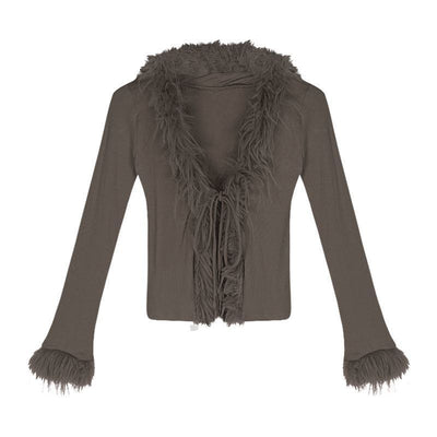 Blusa Fuzzy Ajustada Cropped de Manga Larga para Mujer - Image 5
