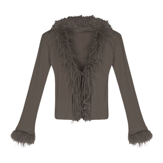 Blusa Fuzzy Ajustada Cropped de Manga Larga para Mujer - Image 5