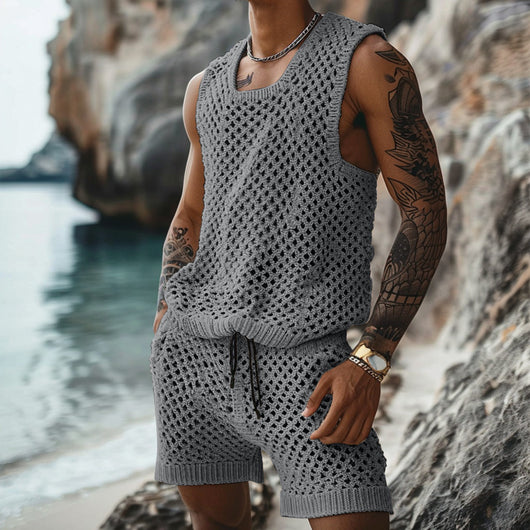 Conjunto Casual con Patrón Vertical - Camisa Slim Fit Manga Corta y Shorts - Image 5