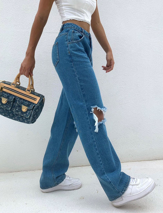 Jeans Talle Alto Sueltos con Rotos - Estilo Europeo Moderno - Image 3