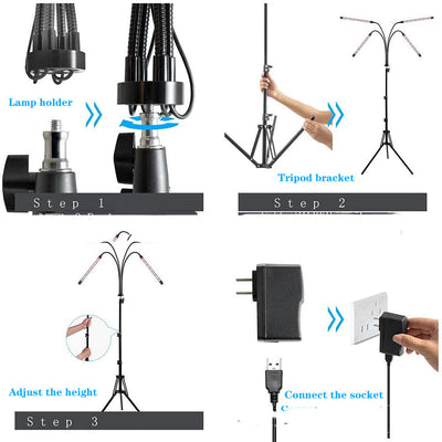 Lámpara de Cultivo LED con Tripié Telescópico de 5 Cabezales y Control Remoto - Image 4
