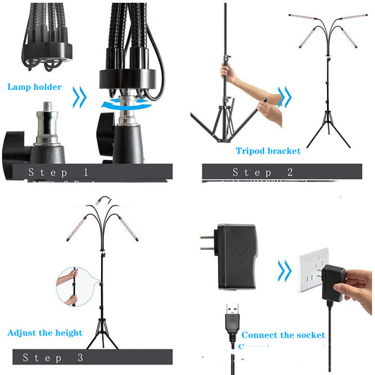 Lámpara de Cultivo LED con Tripié Telescópico de 5 Cabezales y Control Remoto - Image 4