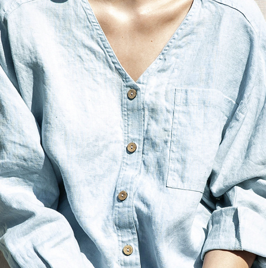 Blusa Casual de Lino y Algodón Cuello en V Manga Larga Colores Sólidos - Image 13