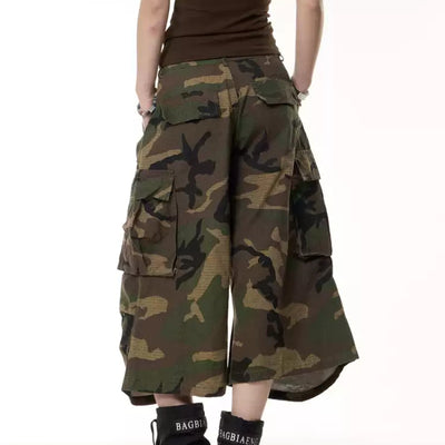 Shorts de Trabajo Camuflaje Retro Cintura Alta Pierna Ancha - Image 5