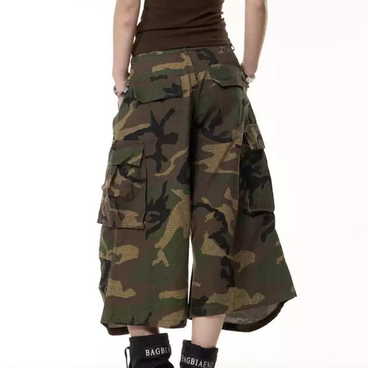 Shorts de Trabajo Camuflaje Retro Cintura Alta Pierna Ancha - Image 5
