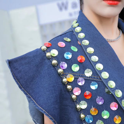 Chaleco Denim Reforzado con Tachuelas de Diamante y Ribete de Madera - Image 9