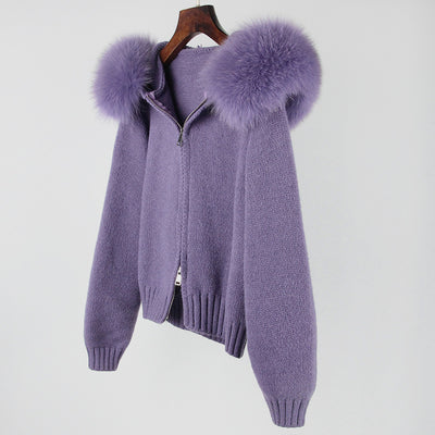 Abrigo de Primavera para Mujer con Cuello de Zorro Real y Capucha - Image 32