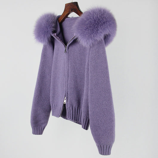 Abrigo de Primavera para Mujer con Cuello de Zorro Real y Capucha - Image 32