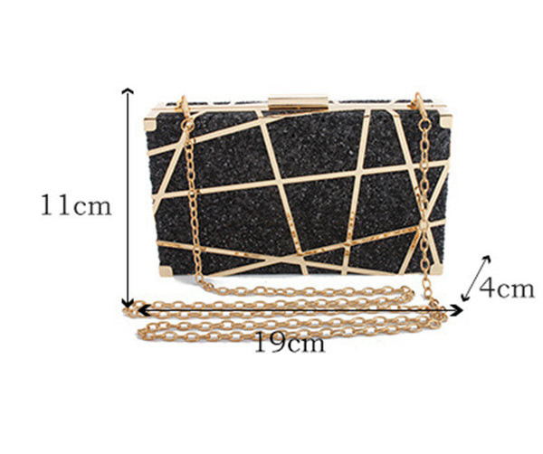 Bolso Cuadrado Pequeño con Cadena Hueca y Brillo para Mujer