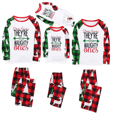 Matching family Christmas pajamas with red and green plaid, deer, and Christmas tree patterns, featuring "FAMILY Christmas 2024" text. - Image 9