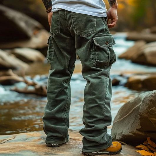 Pantalón Cargo Retro Suelto con Bolsillos y Puño Elástico para Hombre