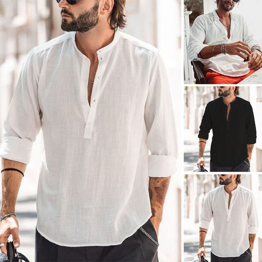 Camisa Casual para Hombre con Cuello de Pie y Puños Reforzados