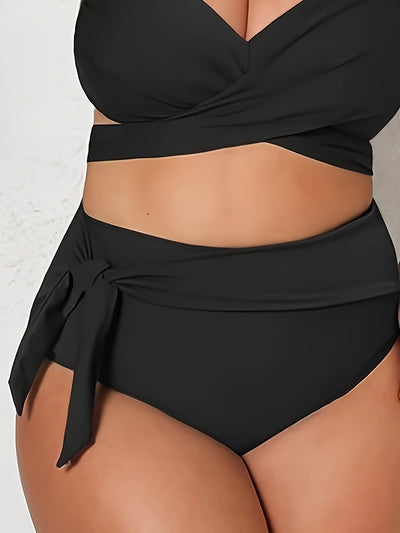 Traje de Baño Negro Escotado Cintura Alta con Abertura - Image 10