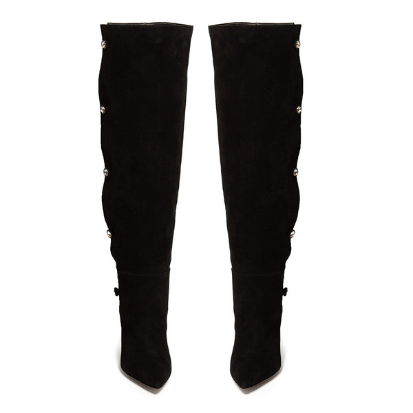 Botas Altas Negras de Tacón Fino Punta Afilada