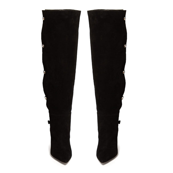 Botas Altas Negras de Tacón Fino Punta Afilada