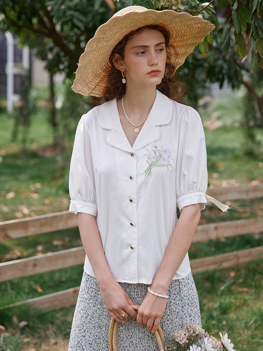 Blusa Modal Retro Francesa con Bordados para Mujer