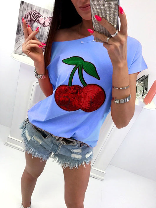Remera de Algodón con Parche de Cereza y Lentejuelas - Image 11