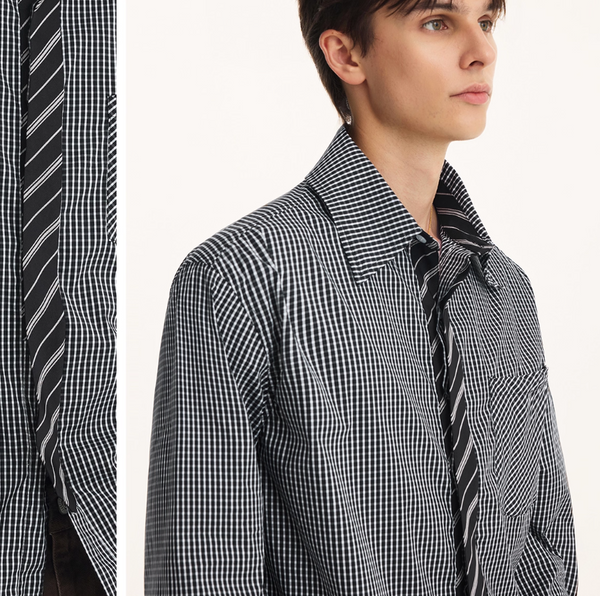 Camisa Manga Larga Falso Dos Piezas para Hombre Otoño Premium