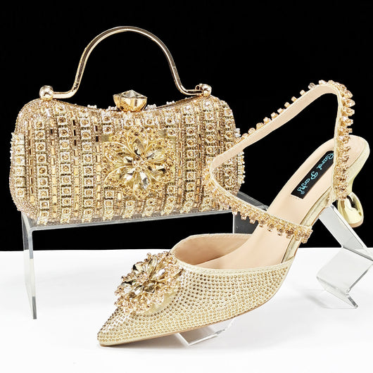 Conjunto de Zapatos y Bolso para Mujer con Cadena de Cristales y Broche Floral - Image 9