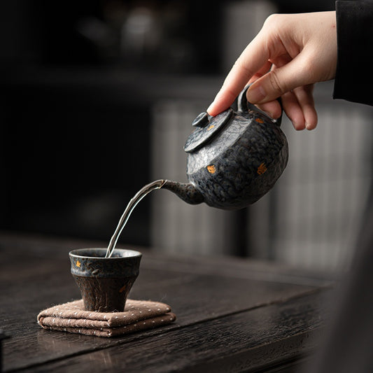 Tetera Retro de Cerámica Vidriada en Bronce para Preparar Té y Agua Caliente