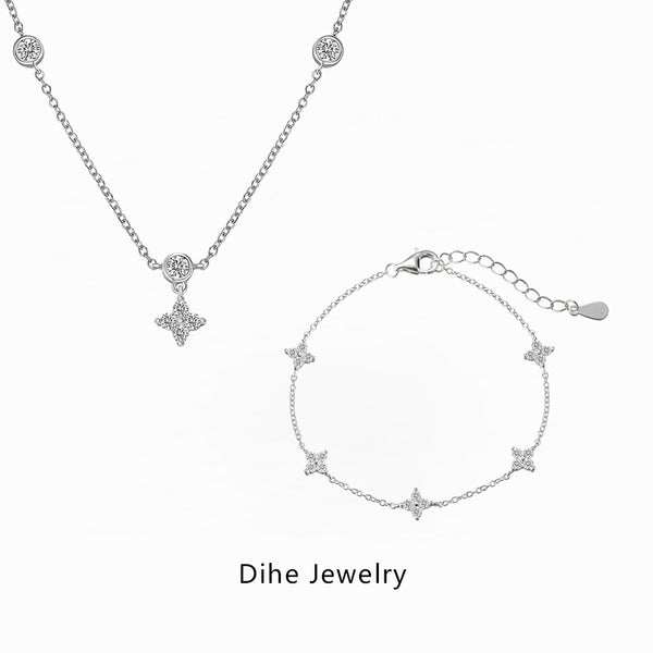 Collar y Pulsera de Plata Esterlina 925 Diseño Estrellado con Zirconia para Mujer