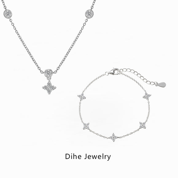 Collar y Pulsera de Plata Esterlina 925 Diseño Estrellado con Zirconia para Mujer