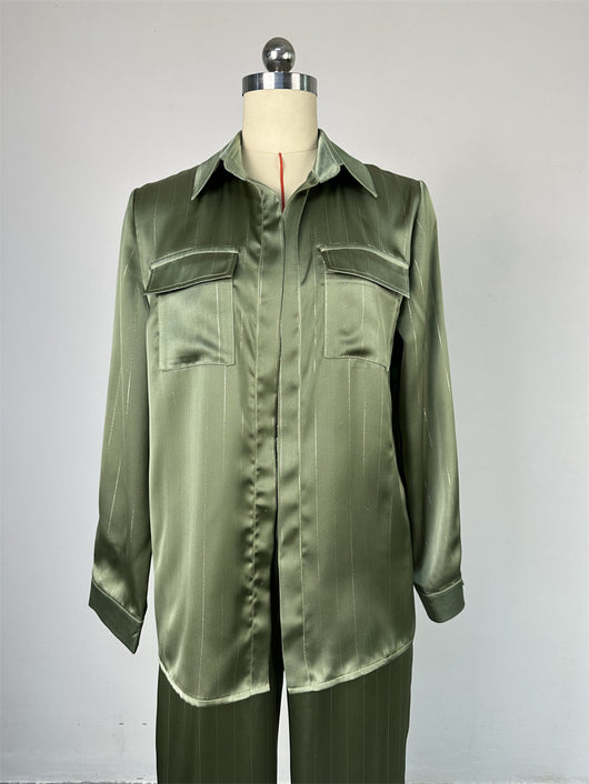 Conjunto Casual de Camisa Rayada y Pantalón Palazzo - Image 13